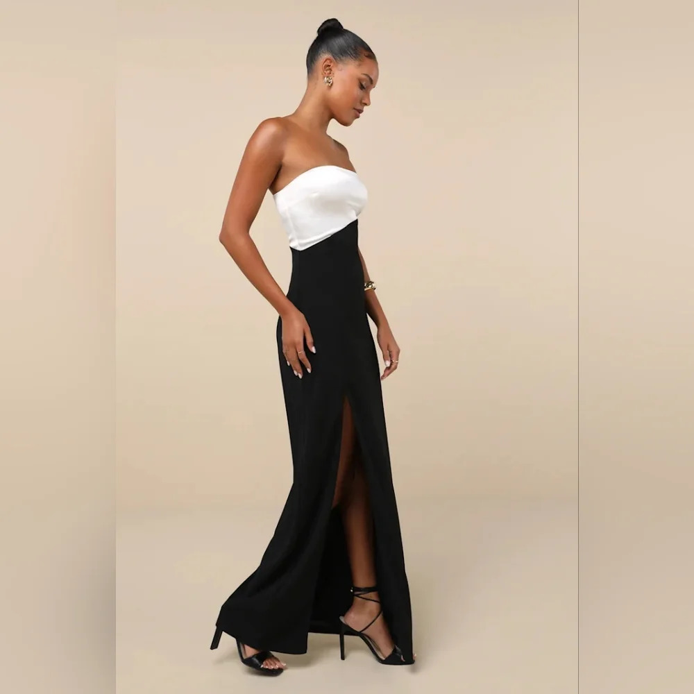 Lulu's Black and White Strapless Maxi Dress - Picture 4 of 10